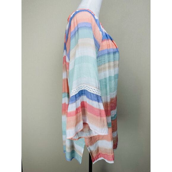 Zac & Rachel Woman 3X Pastel Colorful Bell Sleeve Blouse Peasant Boho Whimsy - Picture 4 of 12